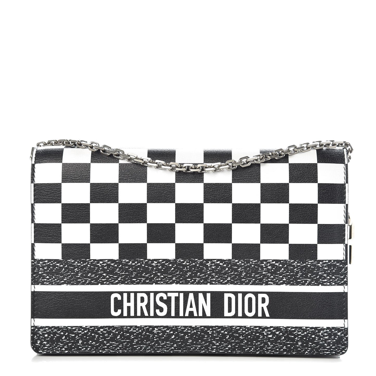 Calfskin Checkered Print Wallet On Chain WOC White Black