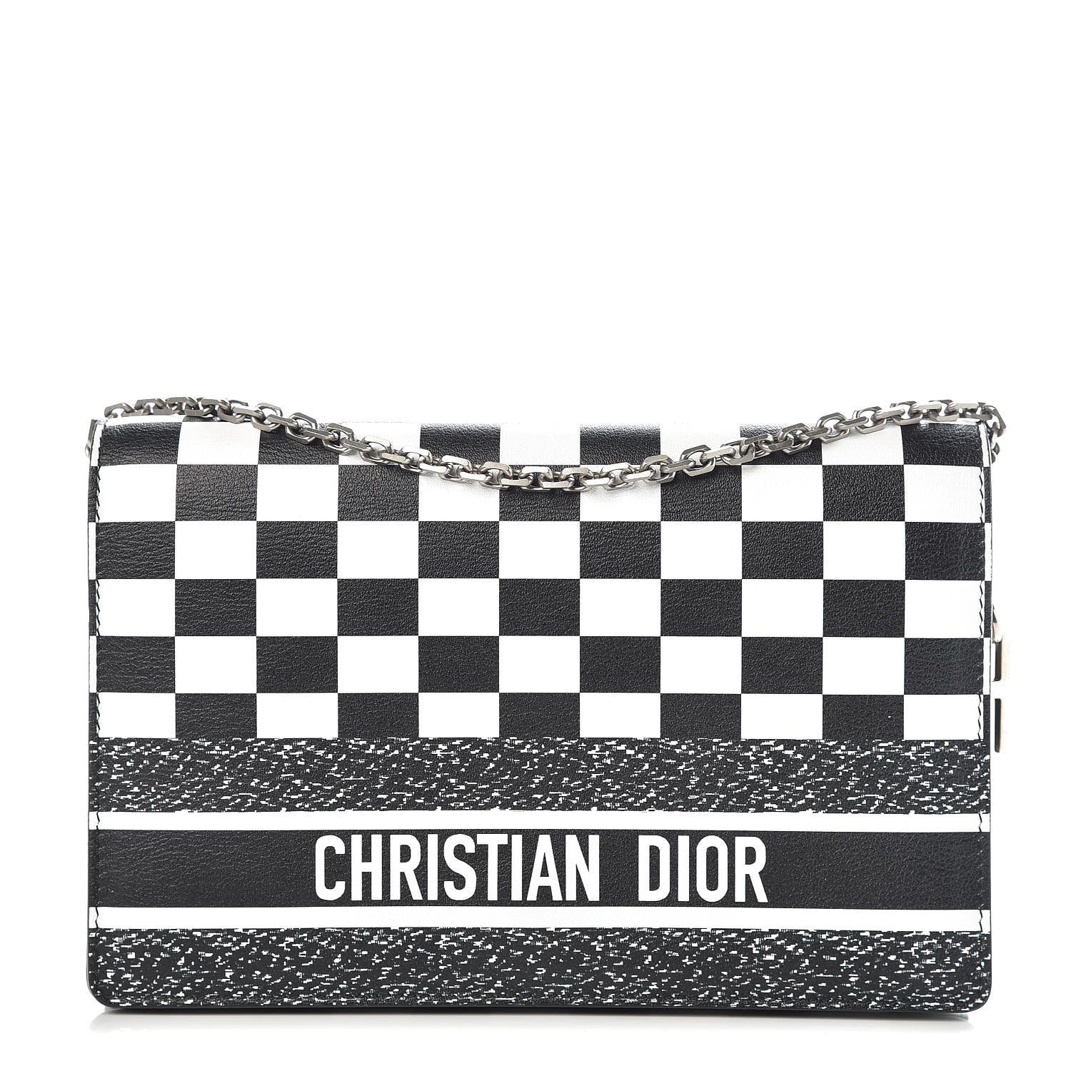 Christian Dior Calfskin Checkered Print Wallet On Chain WOC White Black 1 of 8