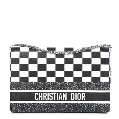 Christian Dior Calfskin Checkered Print Wallet On Chain WOC White Black 1 of 8