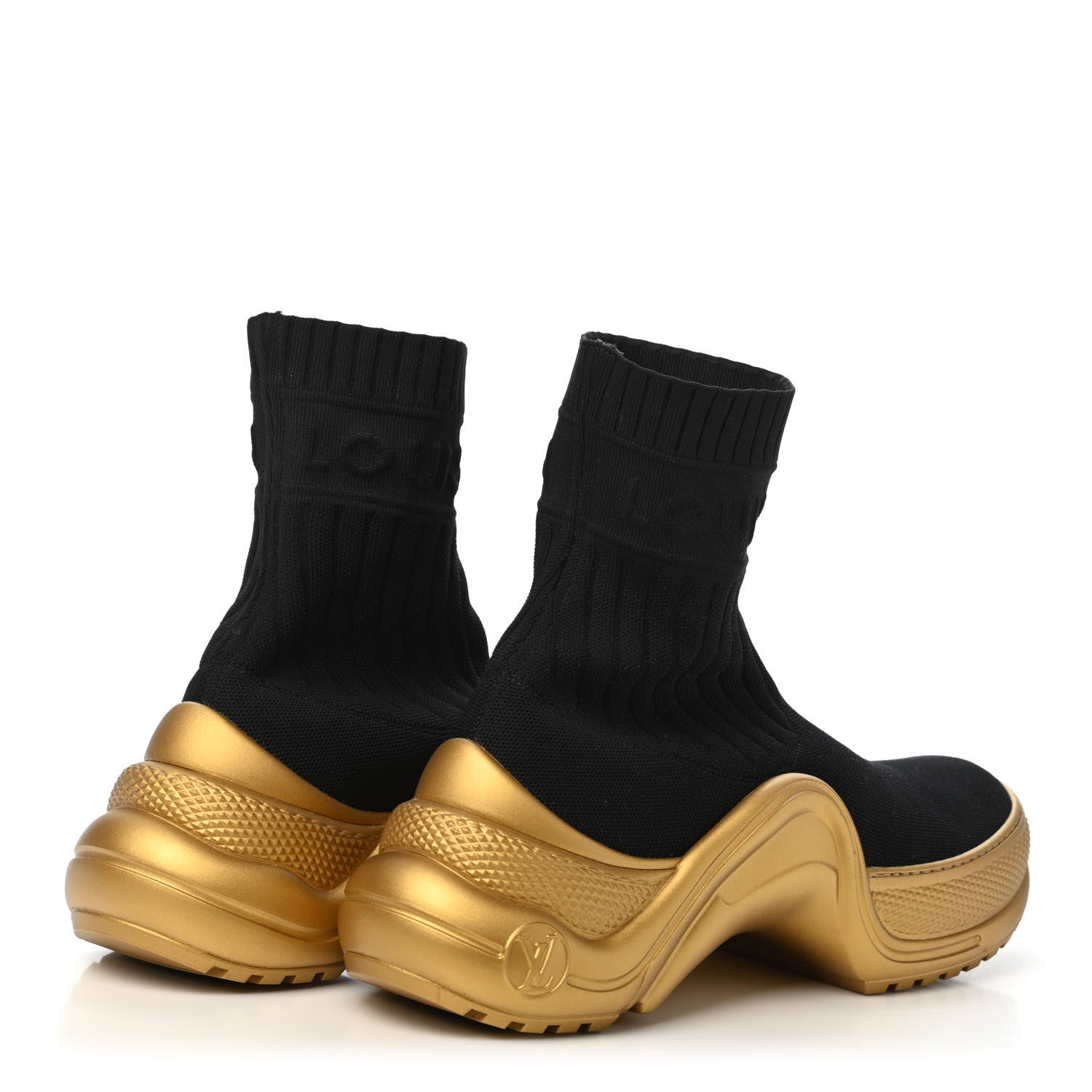 Louis Vuitton Stretch Textile Monogram LV Archlight Sneaker Boots 37 Black Gold 4 of 7
