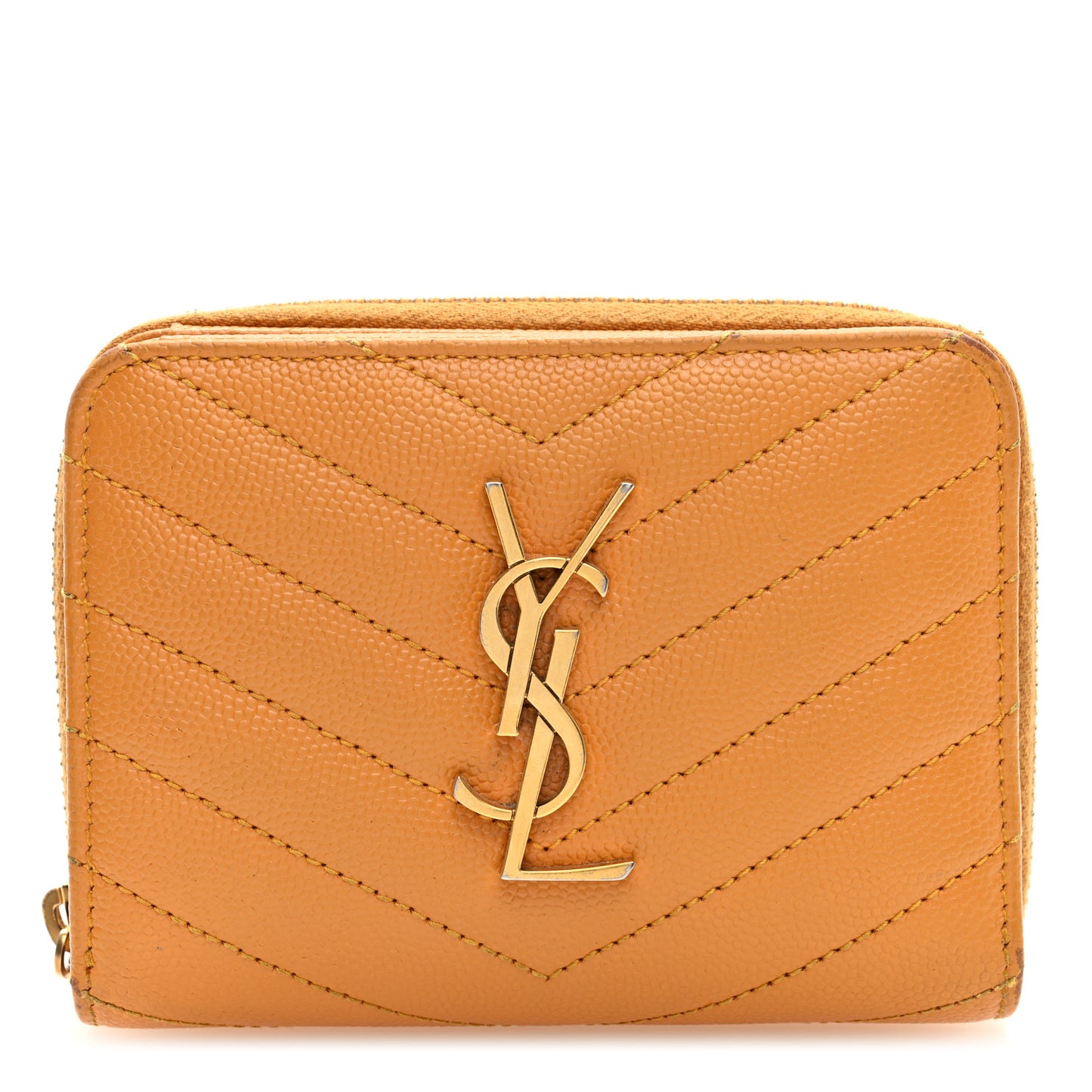 Grain De Poudre Matelasse Chevron Monogram Compact Zip Around Wallet Senape Yellow