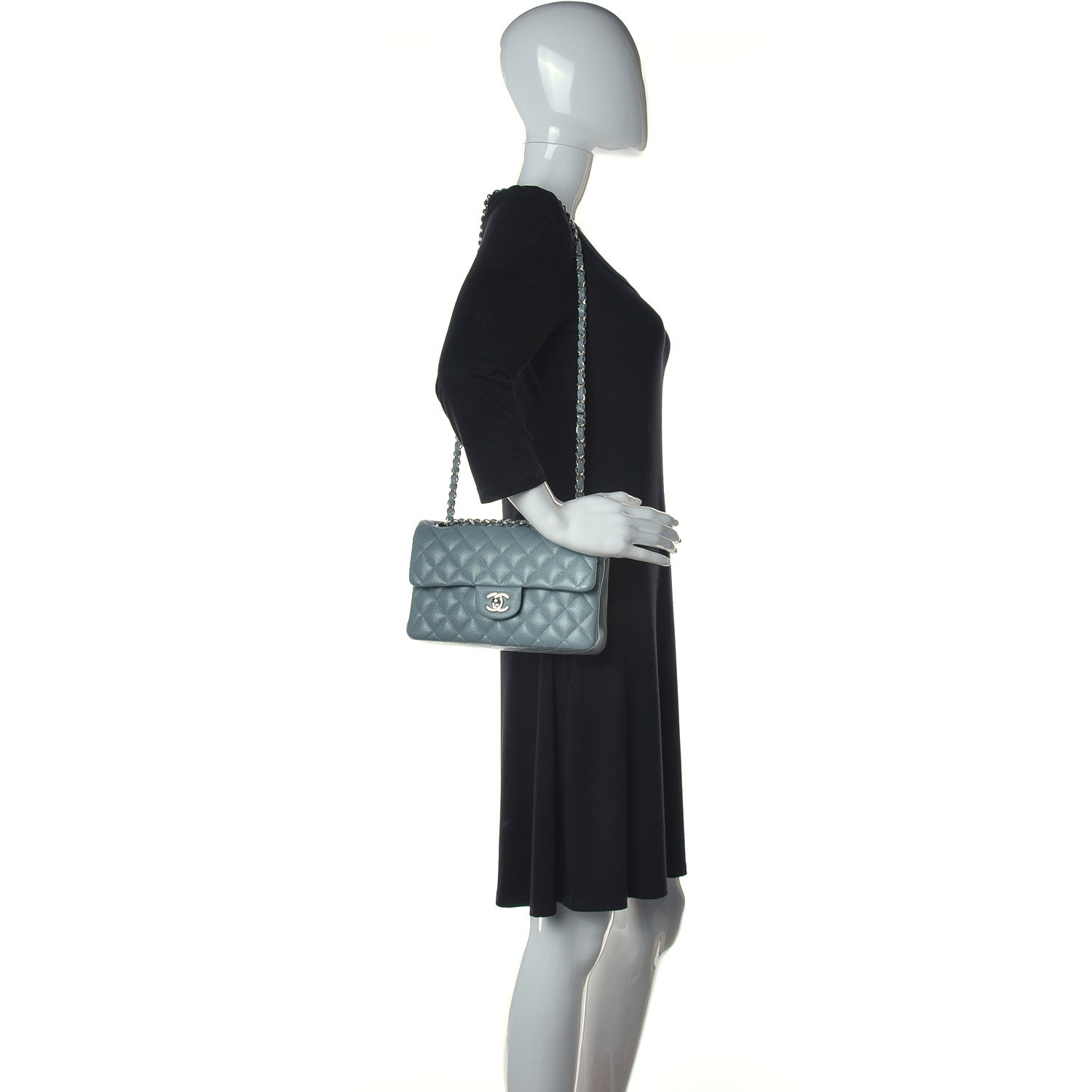 Chanel Caviar Quilted Small Double Flap Light Blue 2 of 11