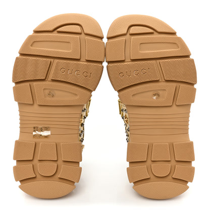 Gucci Silk Calfskin Mesh Crystal Embellished Studded Womens Aguru Sandals 37.5 Gold 6 of 9