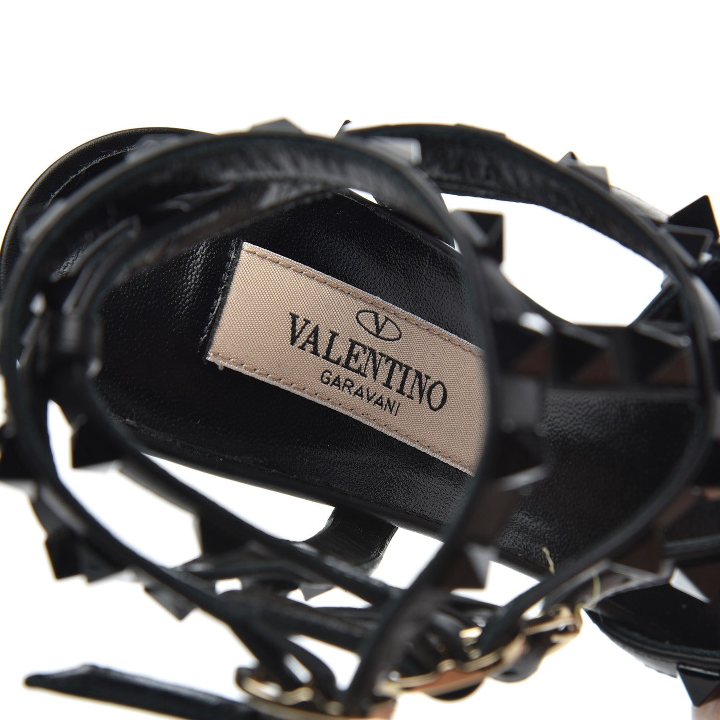 Calfskin Lacquered Monochrome Rockstud Ankle Strap 65mm Pumps 36 Black