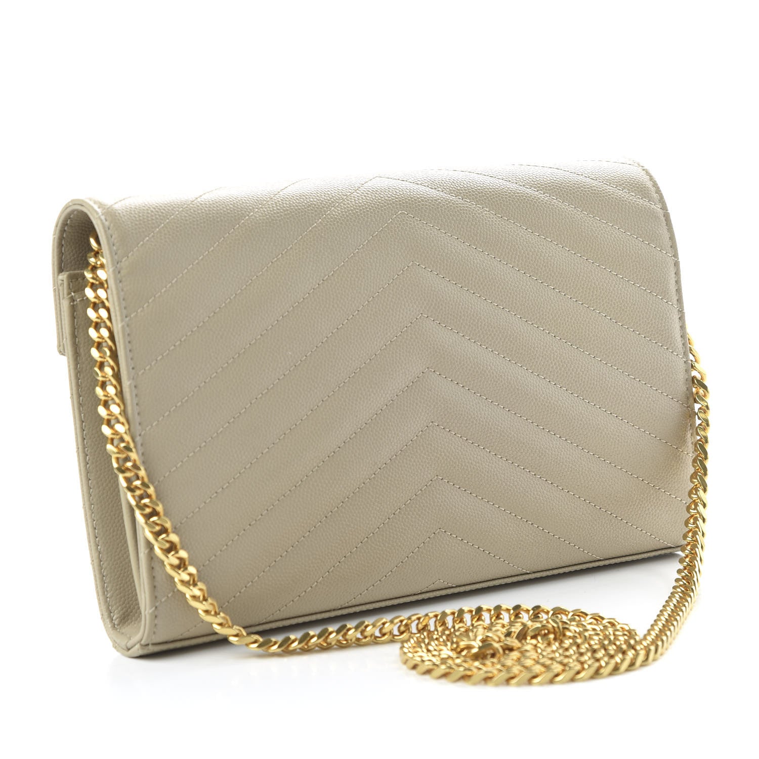 Saint Laurent Grain De Poudre Matelasse Chevron Monogram Envelope Chain Wallet Nude Powder 3 of 10
