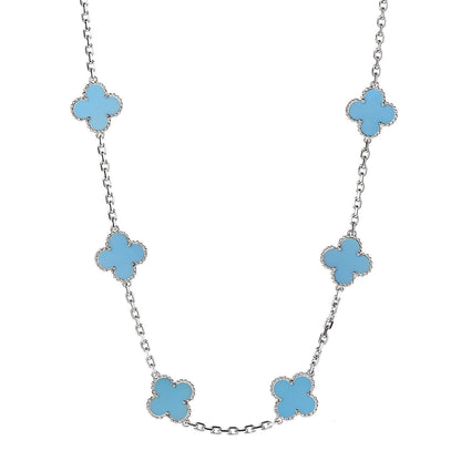 Van Cleef & Arpels 18K White Gold Turquoise 10 Motifs Vintage Alhambra Necklace 1 of 9