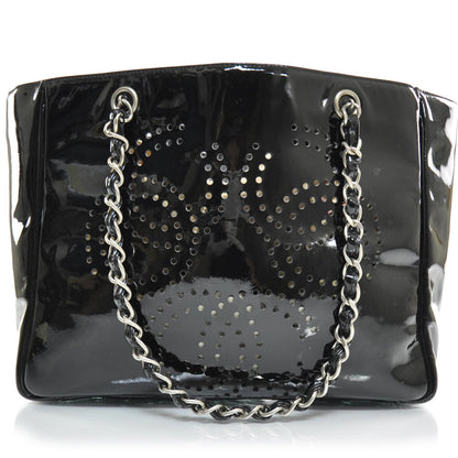 Chanel Patent Perforated CC Shopping Tote Black 1 of 8
