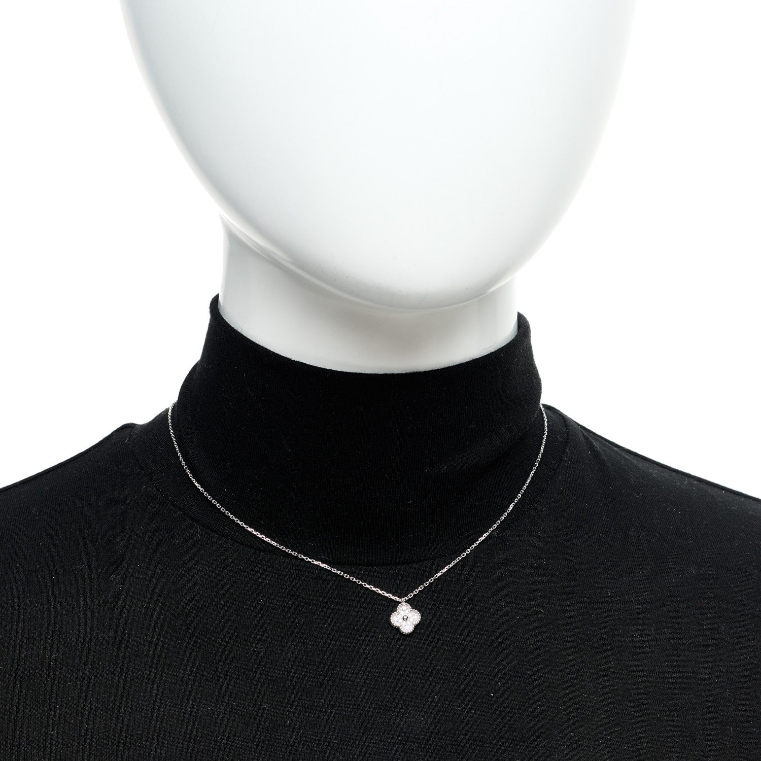 Van Cleef & Arpels 18K White Gold Diamond Sweet Alhambra Pendant Necklace 2 of 5