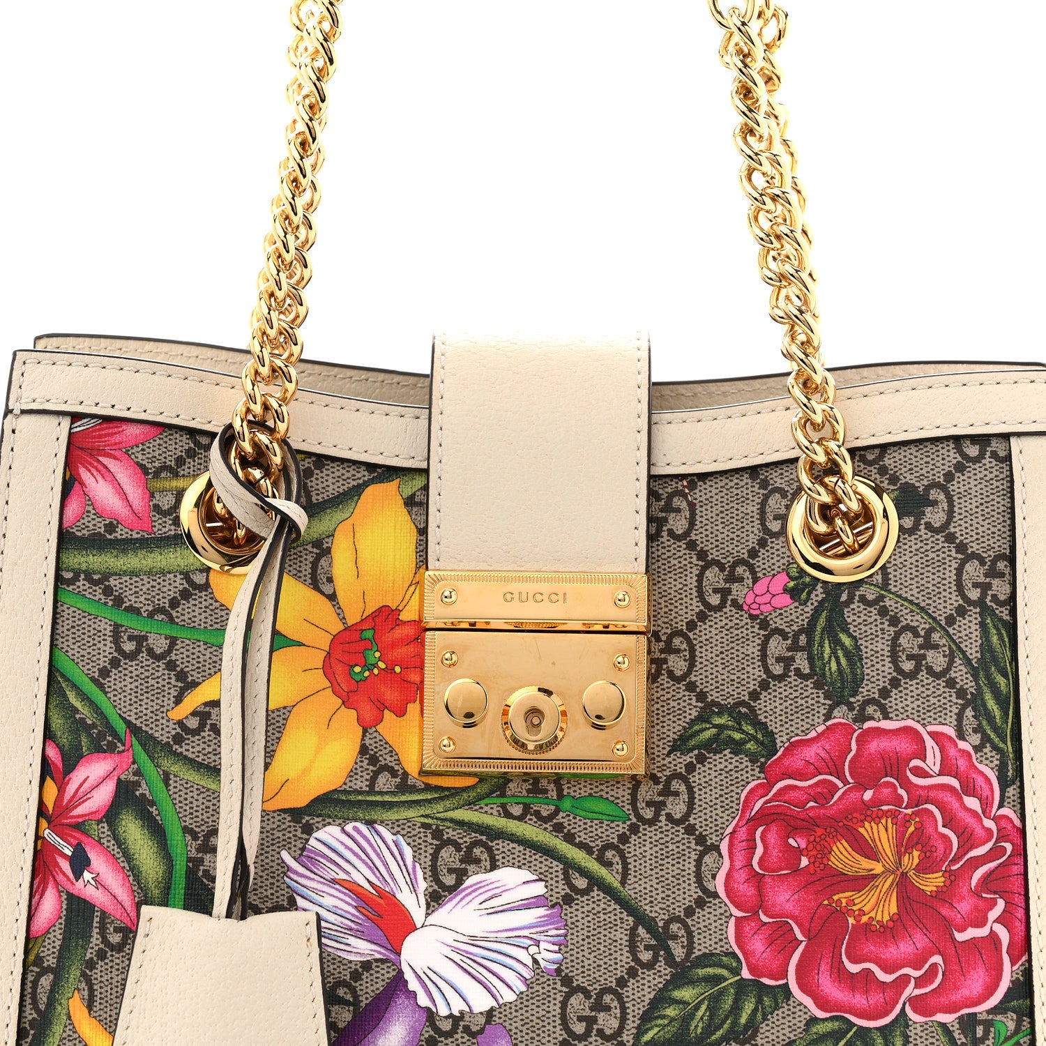 Gucci GG Supreme Monogram Flora Textured Calfskin Small Padlock Tote Beige Ebony Multicolor Mystic White 8 of 11