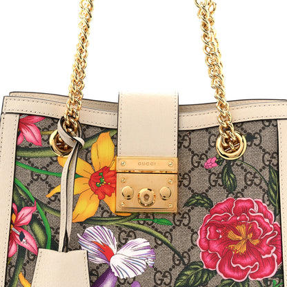 Gucci GG Supreme Monogram Flora Textured Calfskin Small Padlock Tote Beige Ebony Multicolor Mystic White 8 of 11