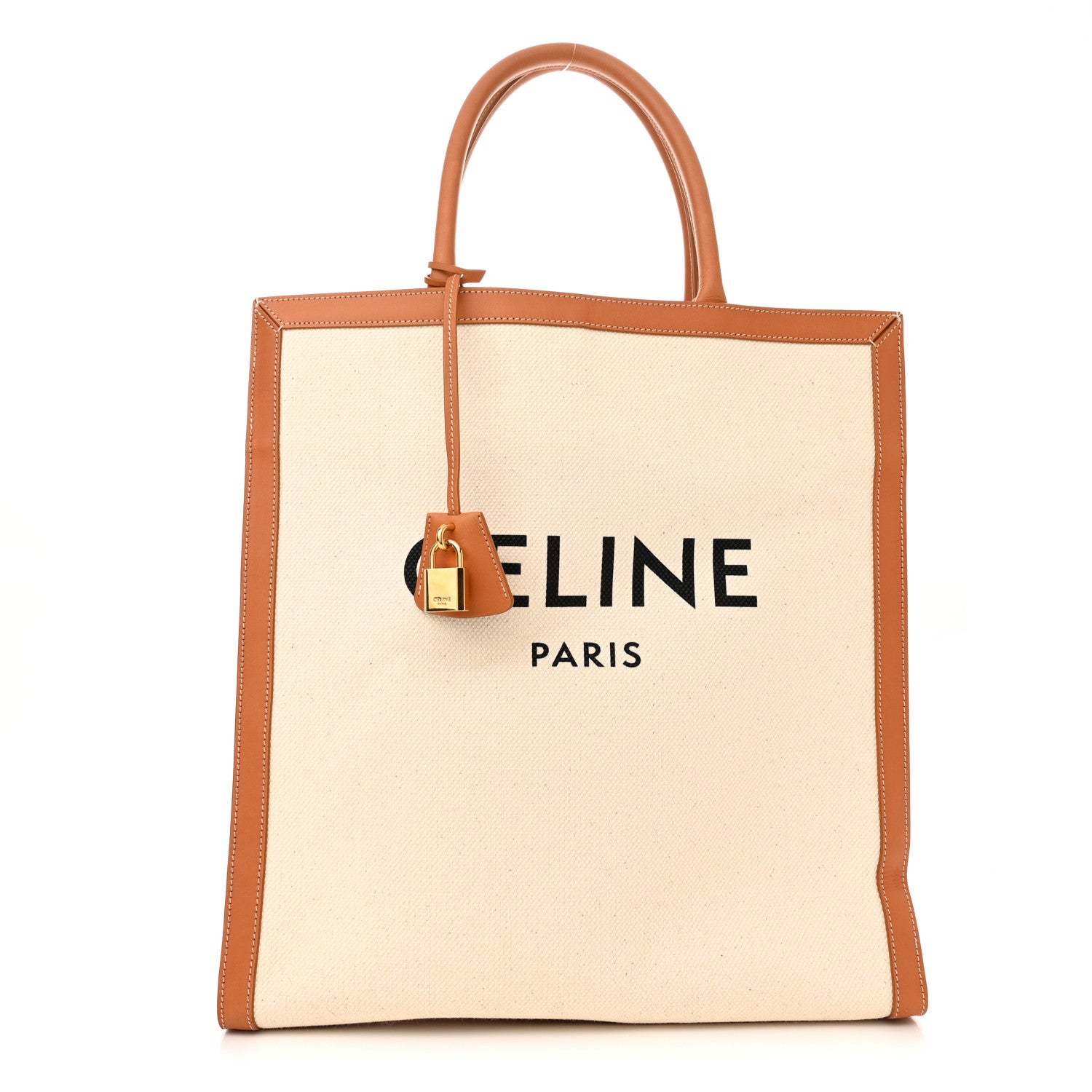 Celine Canvas Calfskin Logo Print Vertical Cabas Natural Tan 1 of 11