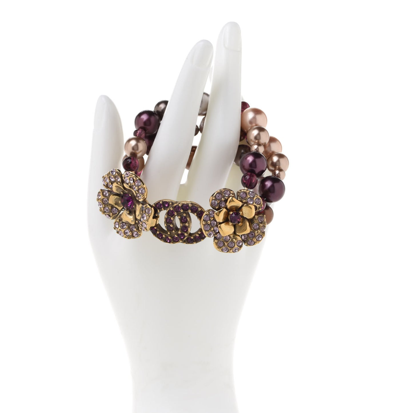 Crystal Bead CC Camellia Bracelet Purple Gold
