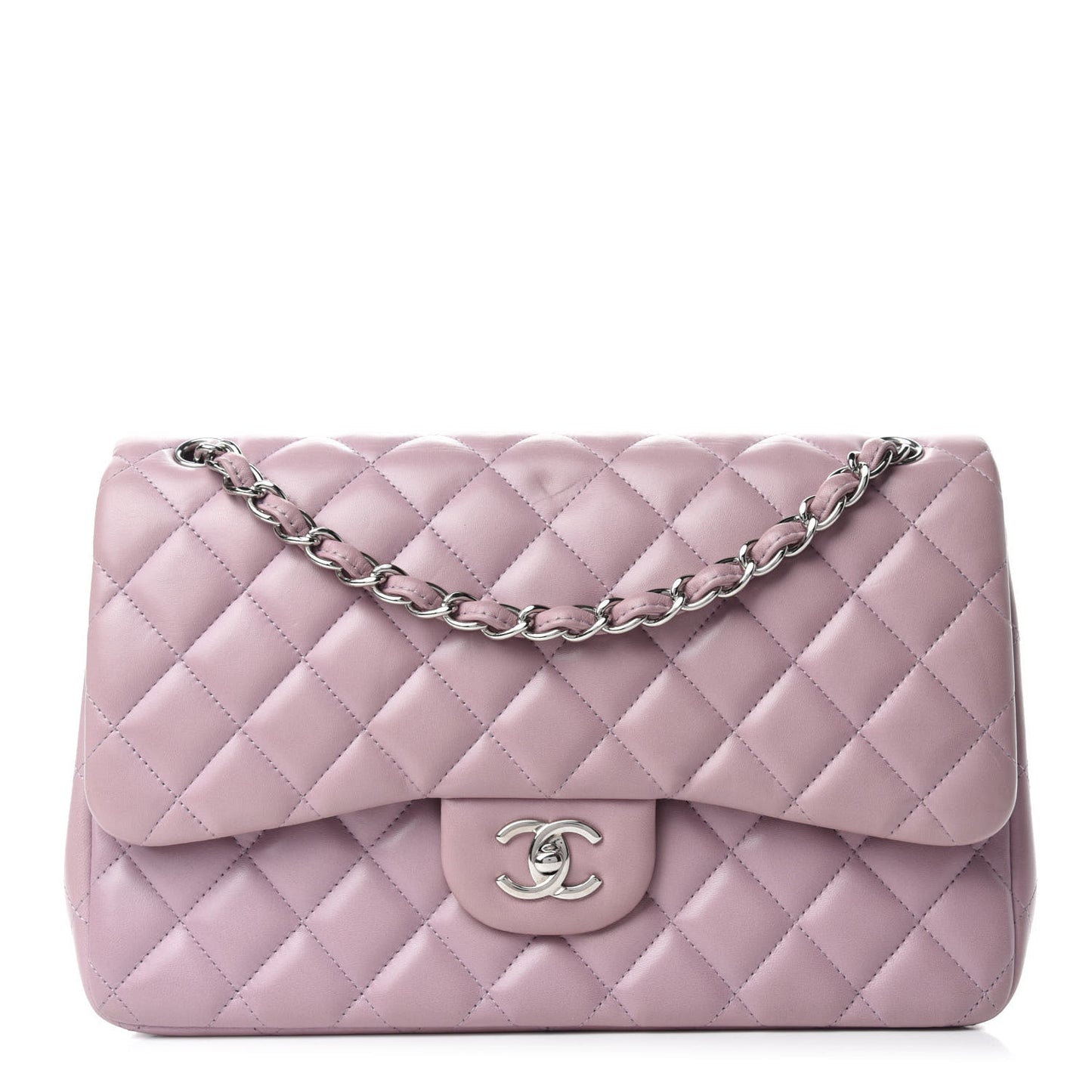 Lambskin Quilted Jumbo Double Flap Light Pink