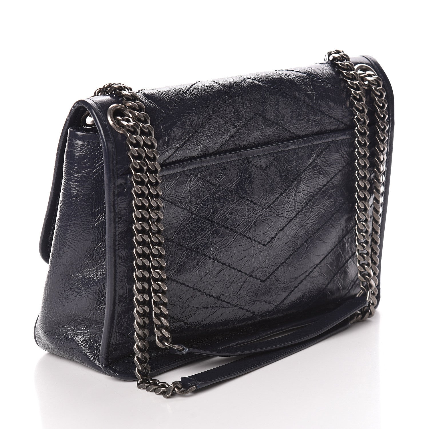 Saint Laurent Crinkled Calfskin Matelasse Medium Niki Chain Satchel Deep Marine 3 of 9
