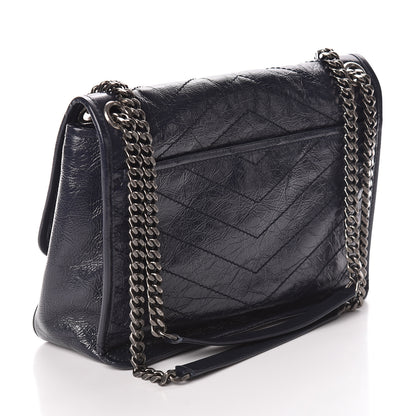 Saint Laurent Crinkled Calfskin Matelasse Medium Niki Chain Satchel Deep Marine 3 of 9