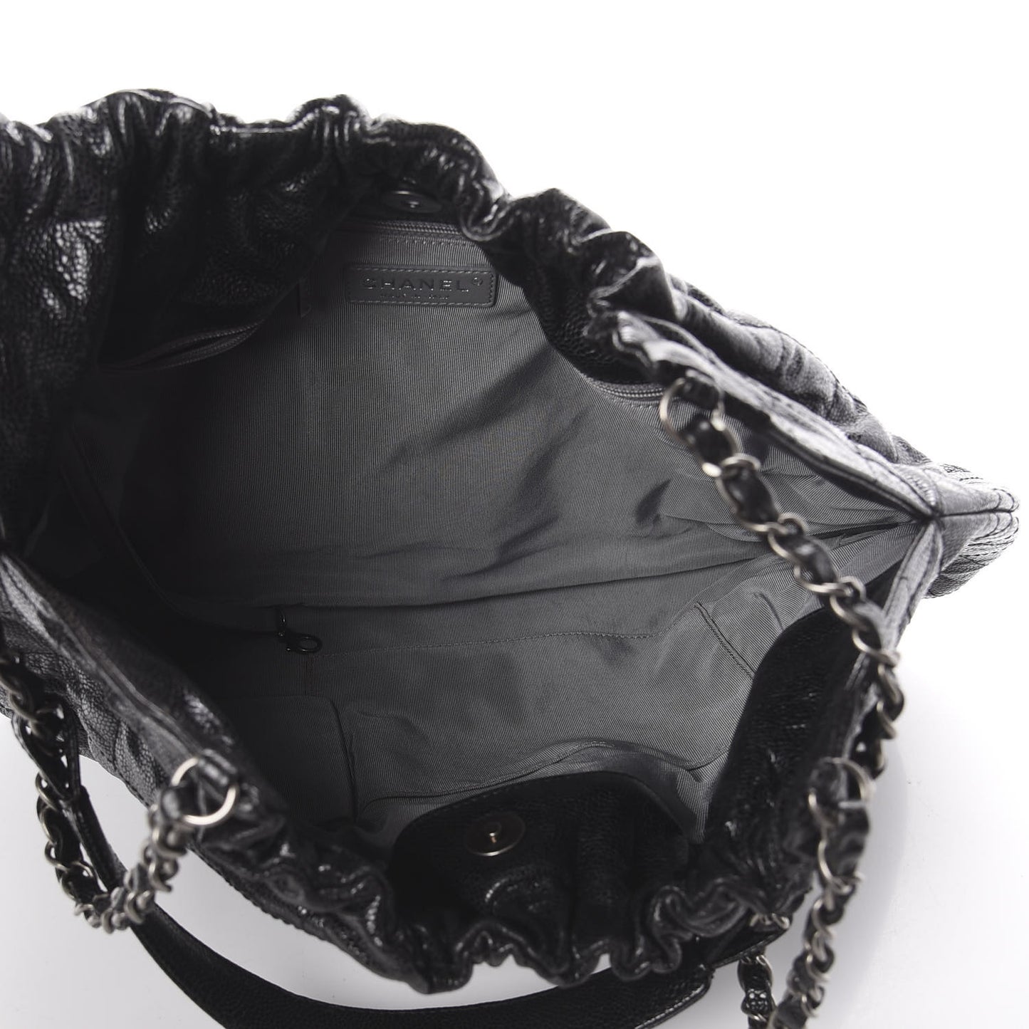 Caviar Quilted Medium Elastic Shopping Tote Black