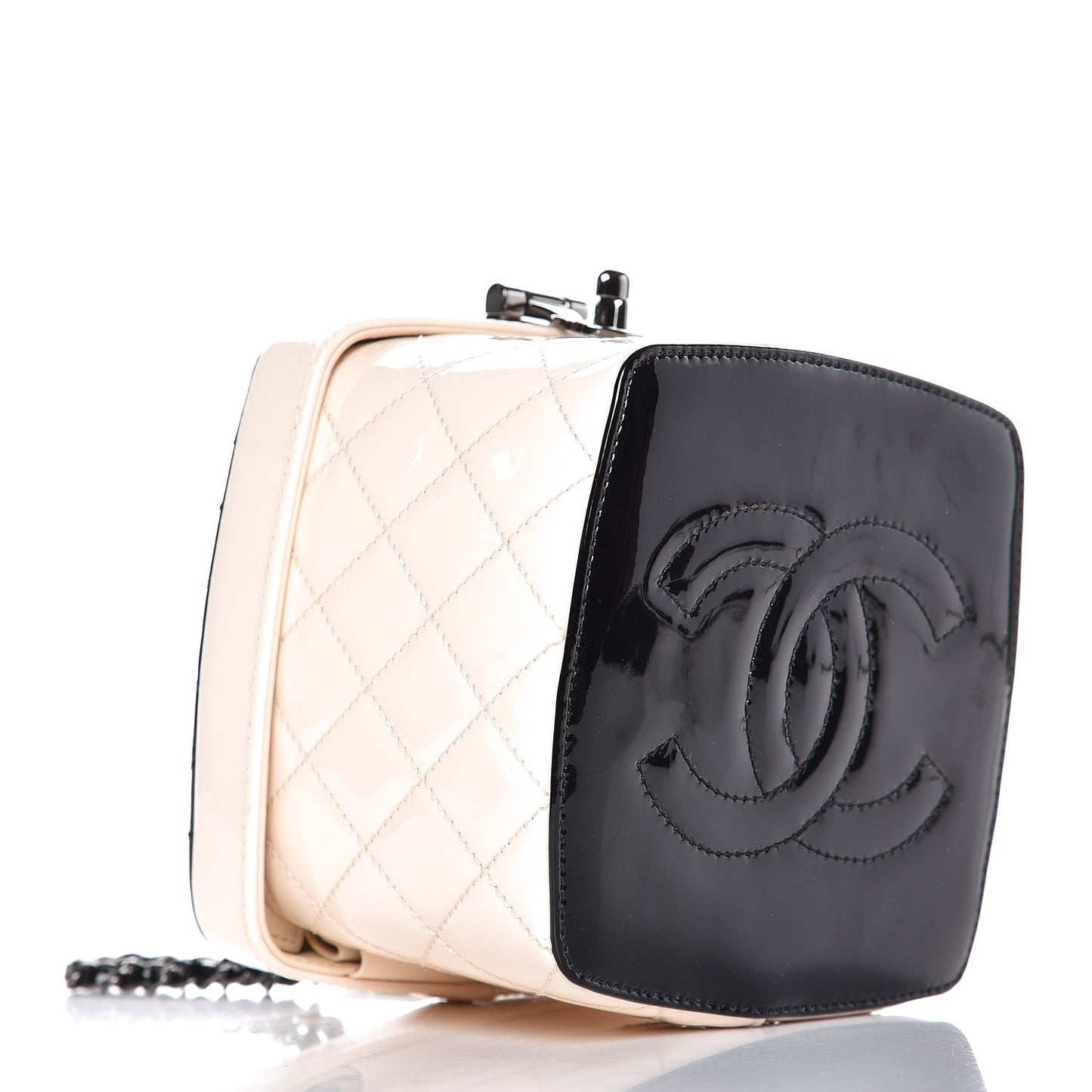 Patent Calfskin Minaudiere Vanity Case Light Beige Black