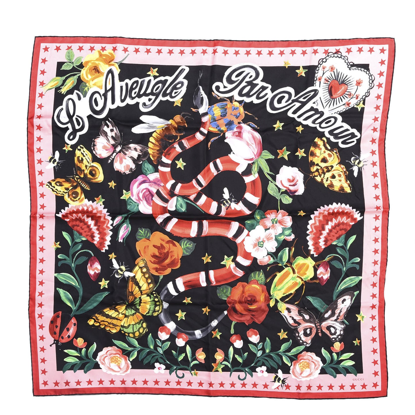 Silk Twill Jakam Square Scarf Black Pink