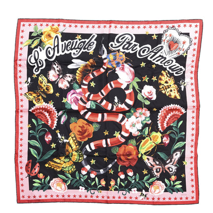 Gucci Silk Twill Jakam Square Scarf Black Pink 1 of 4