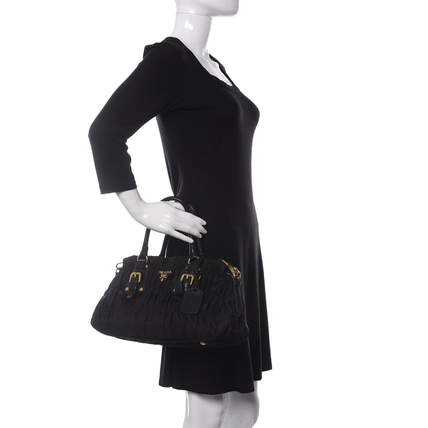 Tessuto Nylon Gaufre Shopping Satchel Black