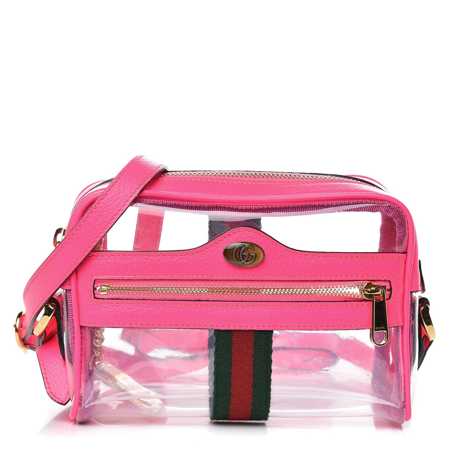 Vinyl Web Mini Ophidia Transparent Shoulder Bag Fluorescent Fuchsia