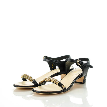 Chanel Lambskin Quilted Reissue Chain Pearl CC Sandals 37 Black 3 of 8