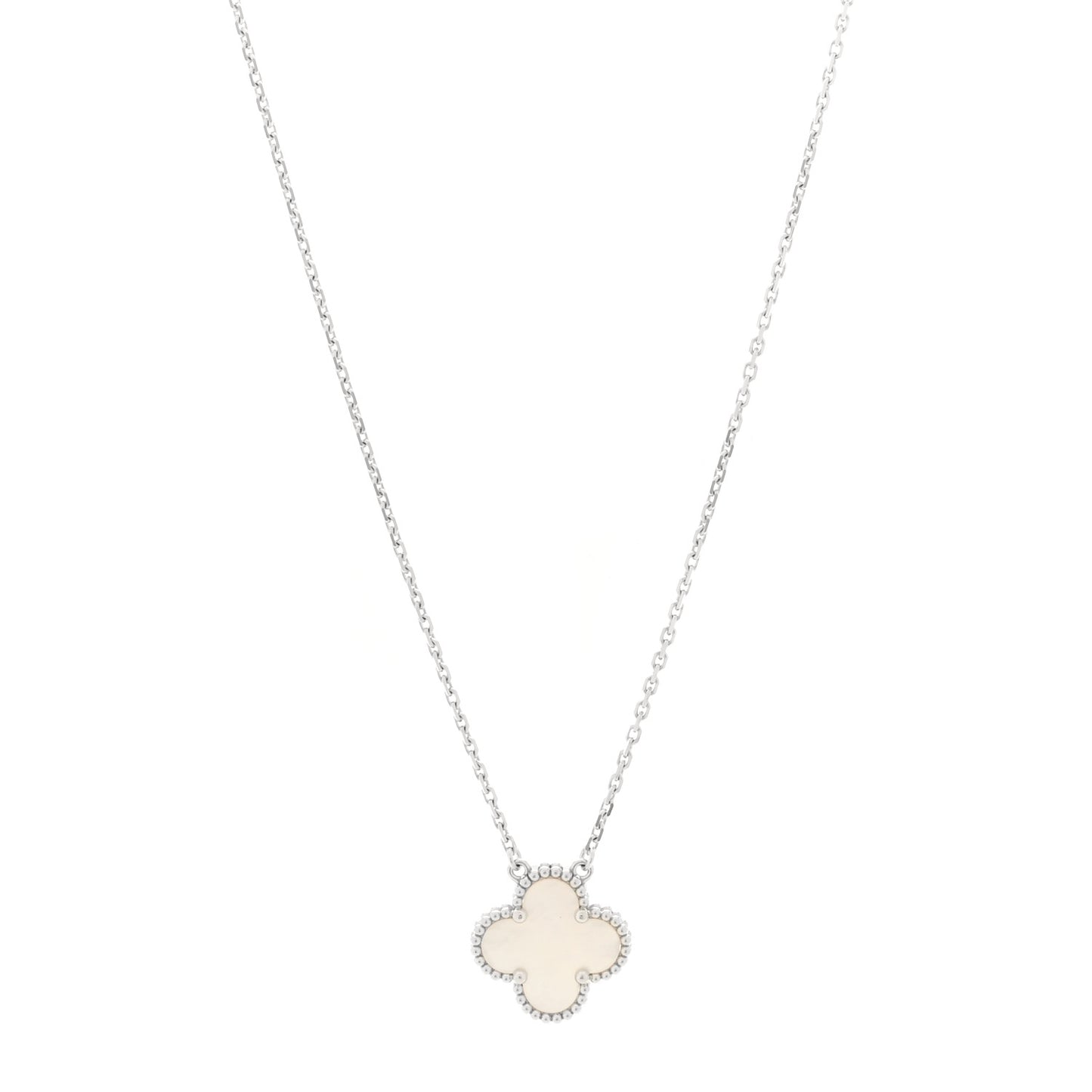 18K White Gold Mother Of Pearl Vintage Alhambra Pendant Necklace