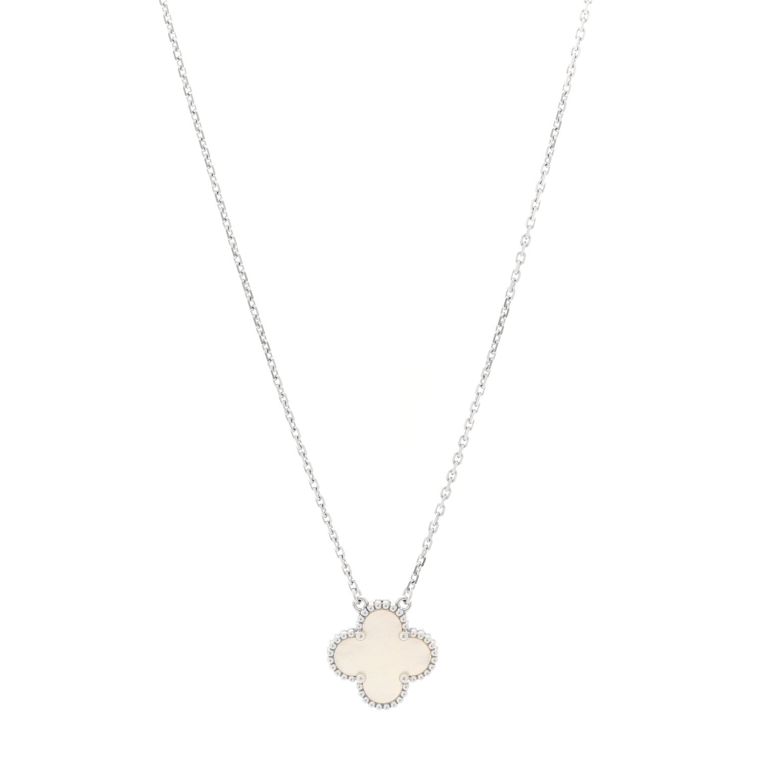 Van Cleef & Arpels 18K White Gold Mother Of Pearl Vintage Alhambra Pendant Necklace 1 of 5