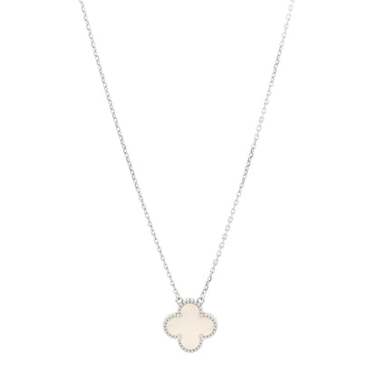 Van Cleef & Arpels 18K White Gold Mother Of Pearl Vintage Alhambra Pendant Necklace 1 of 5