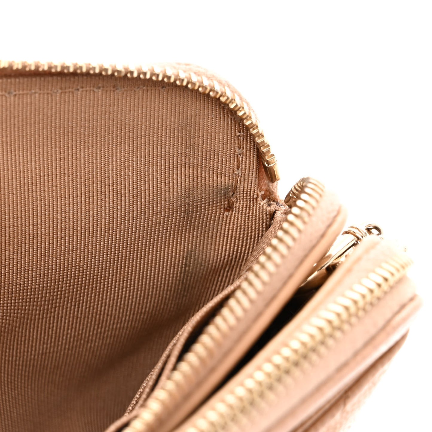 Caviar Quilted Small Clutch With Chain Beige
