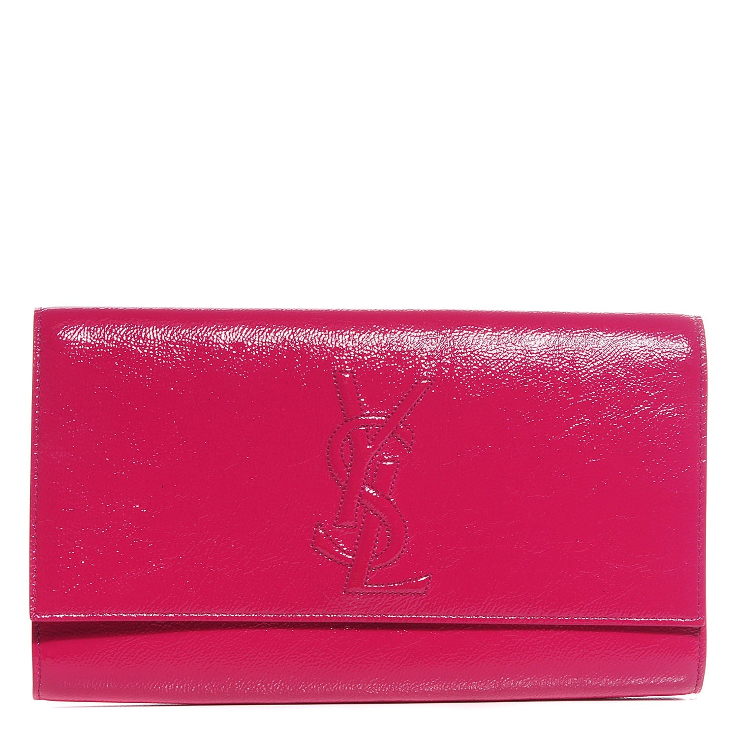 Saint Laurent Textured Patent Monogram Large Belle De Jour Clutch Fuchsia 1 of 7