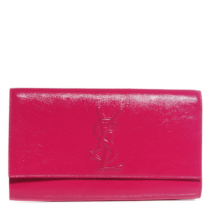 Saint Laurent Textured Patent Monogram Large Belle De Jour Clutch Fuchsia 1 of 7