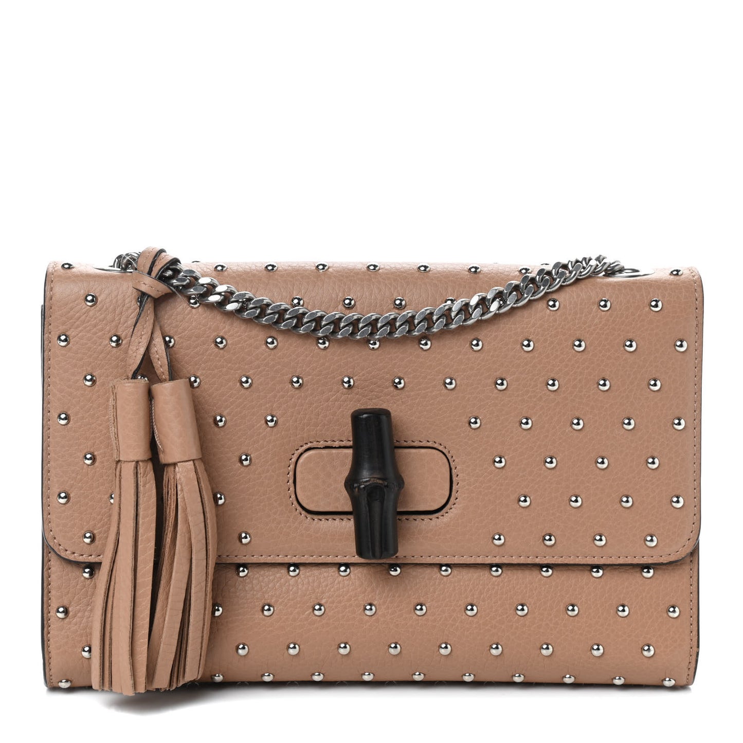 Calfskin Studded Medium Miss Bamboo Shoulder Bag Camelia