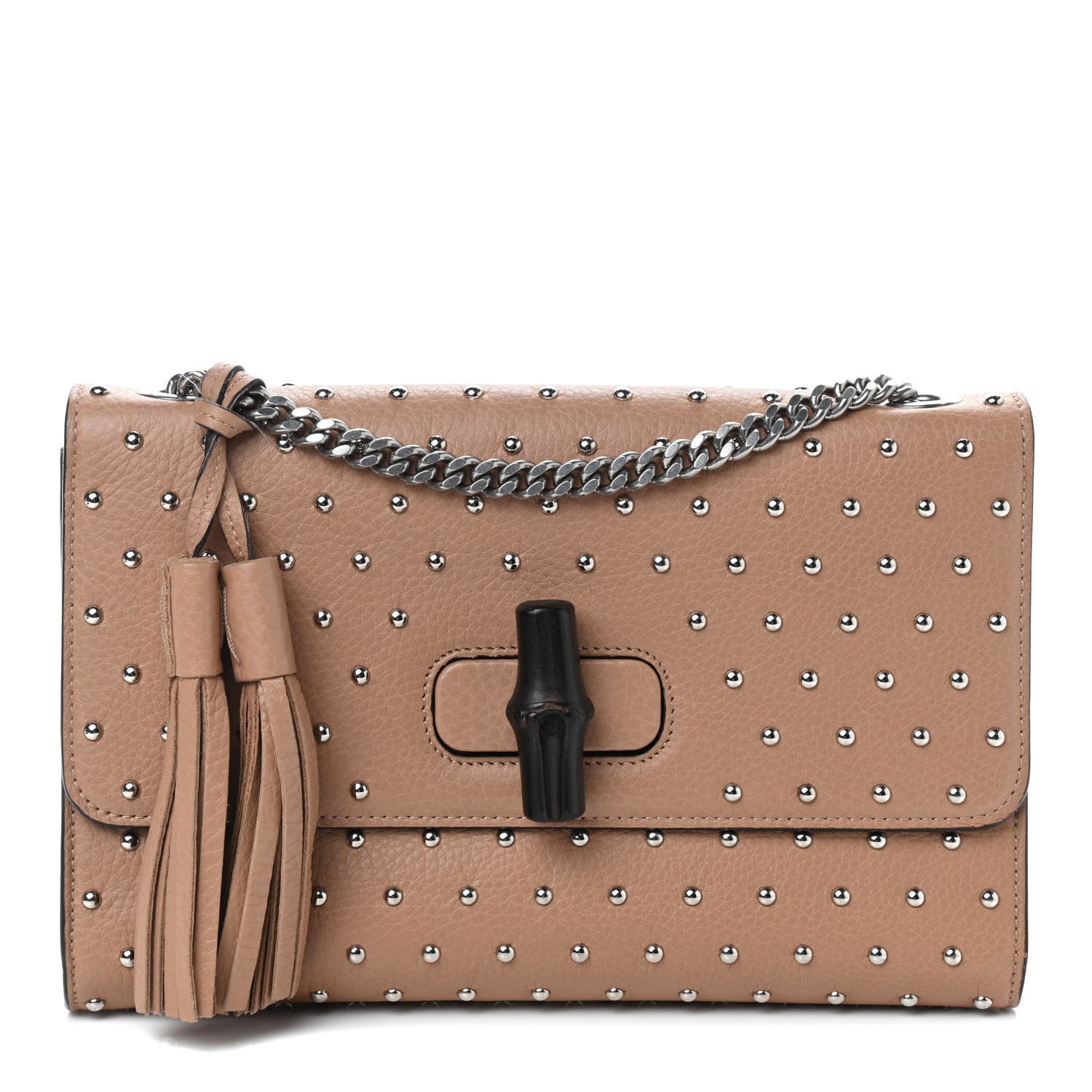 Gucci Calfskin Studded Medium Miss Bamboo Shoulder Bag Camelia 1 of 9