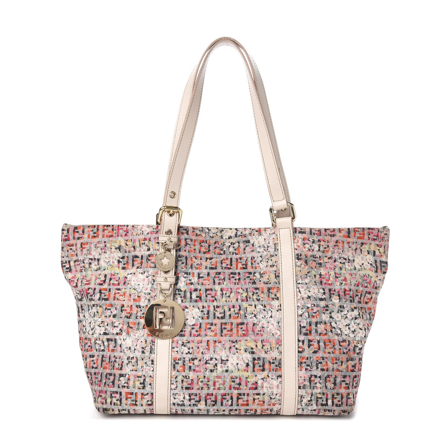 Fendi Zucchino Vitello Floral Forever Shopper Tote Rosa Papaya Rosa Confetto 1 of 9