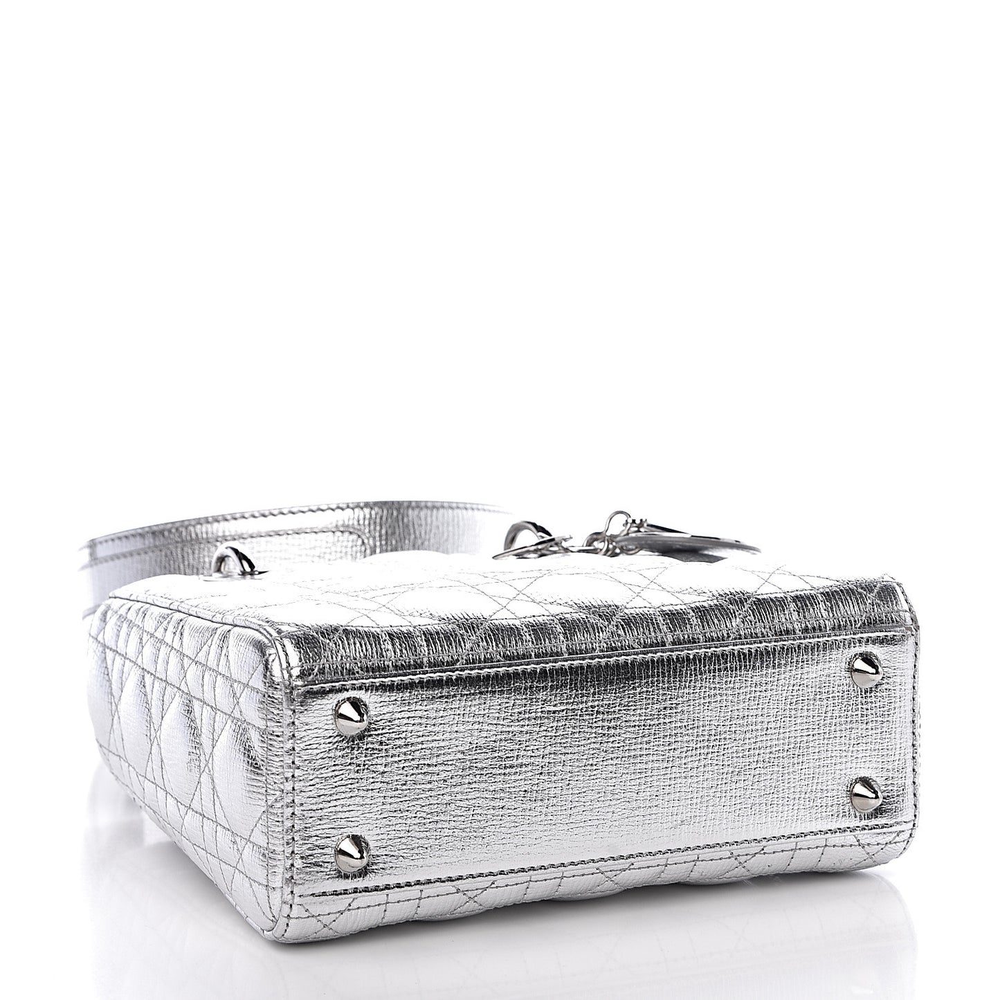 Metallic Grained Calfskin Cannage Small Lucky Badges My Lady Dior Silver