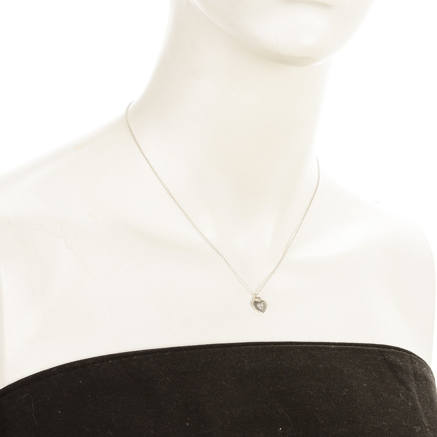 Tiffany 18K White Gold Diamond Mini Heart Lock Pendant Necklace 2 of 6