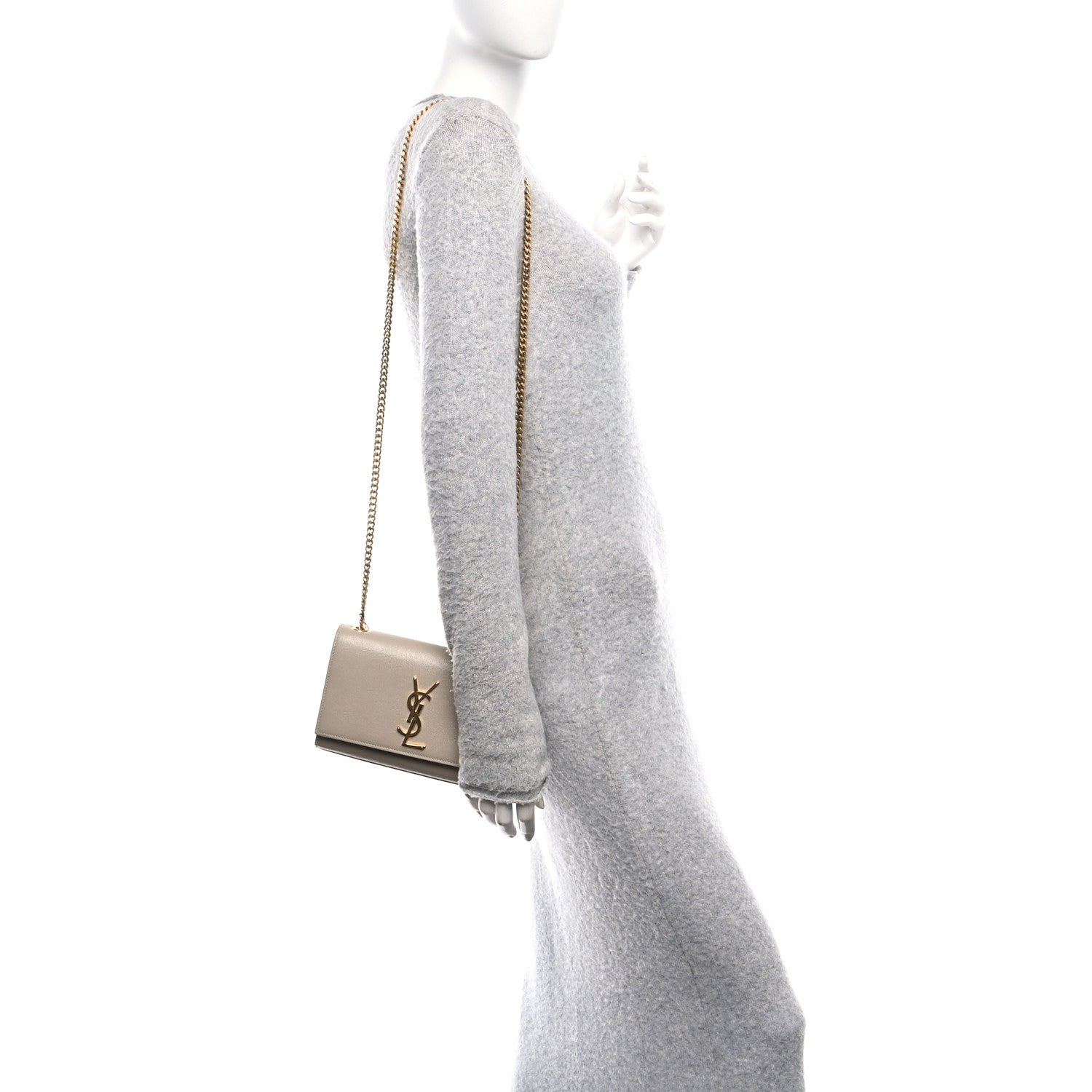 Saint Laurent Grain De Poudre Small Monogram Kate Satchel Sea Salt 2 of 12