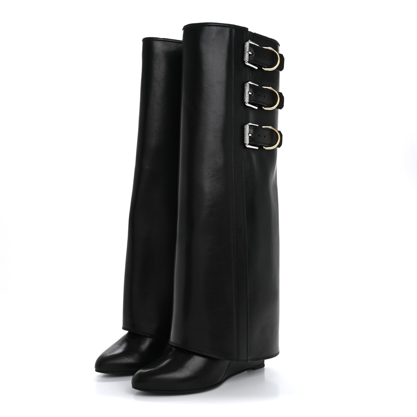 Calfskin Shark Buckle Pant Boots 39 Black