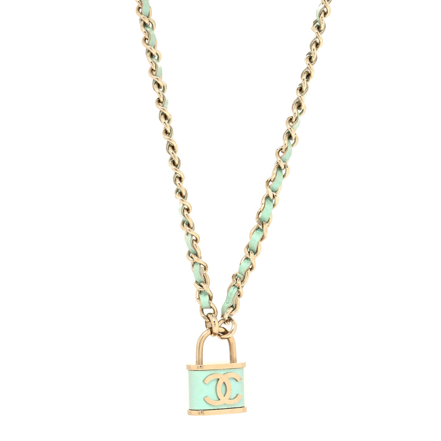 Chanel Calfskin Metal Padlock Necklace Gold Iridescent Blue 1 of 5