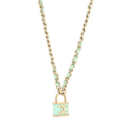 Chanel Calfskin Metal Padlock Necklace Gold Iridescent Blue 1 of 5