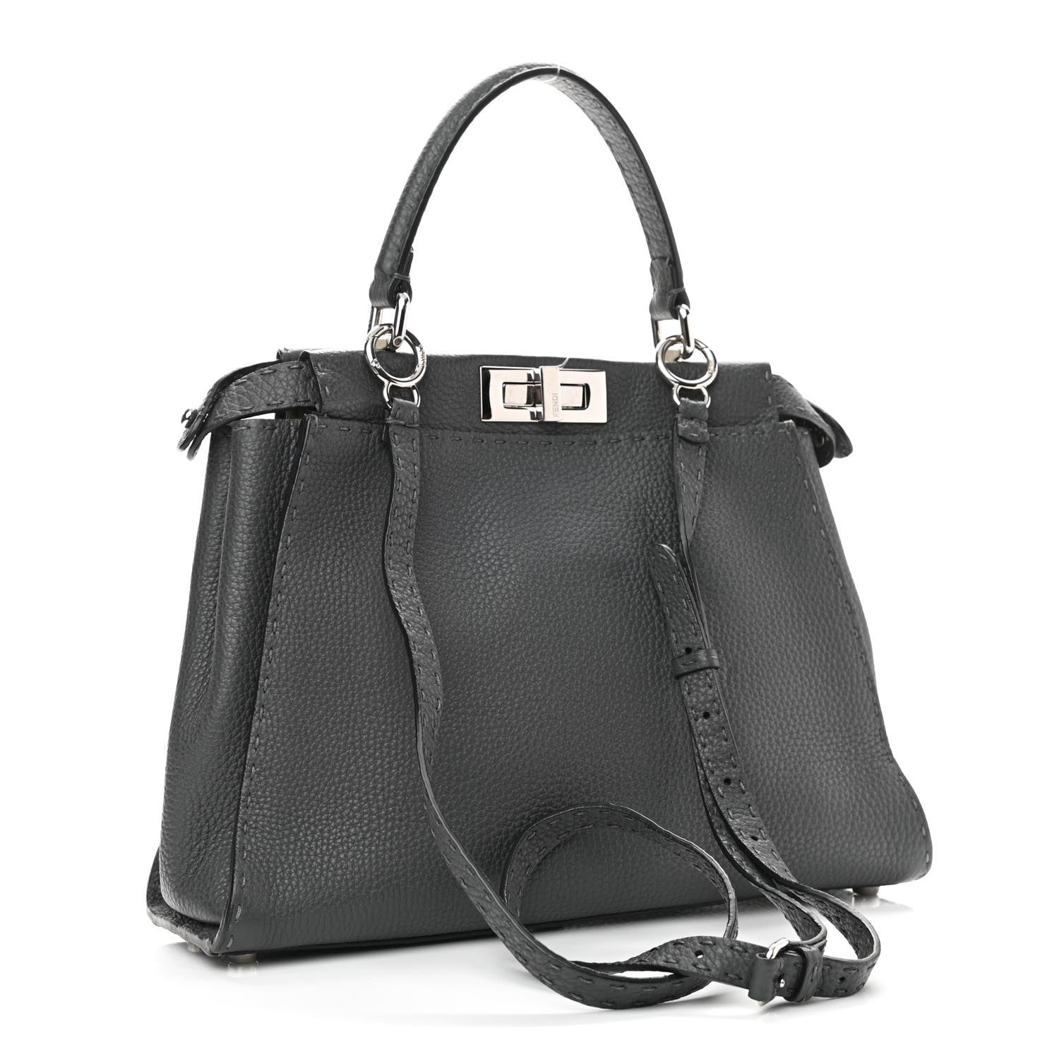 Fendi Cuoio Romano Selleria Bi-Color Medium Peekaboo Iconic Satchel Asfalto Latte 3 of 12
