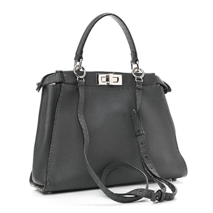 Fendi Cuoio Romano Selleria Bi-Color Medium Peekaboo Iconic Satchel Asfalto Latte 3 of 12