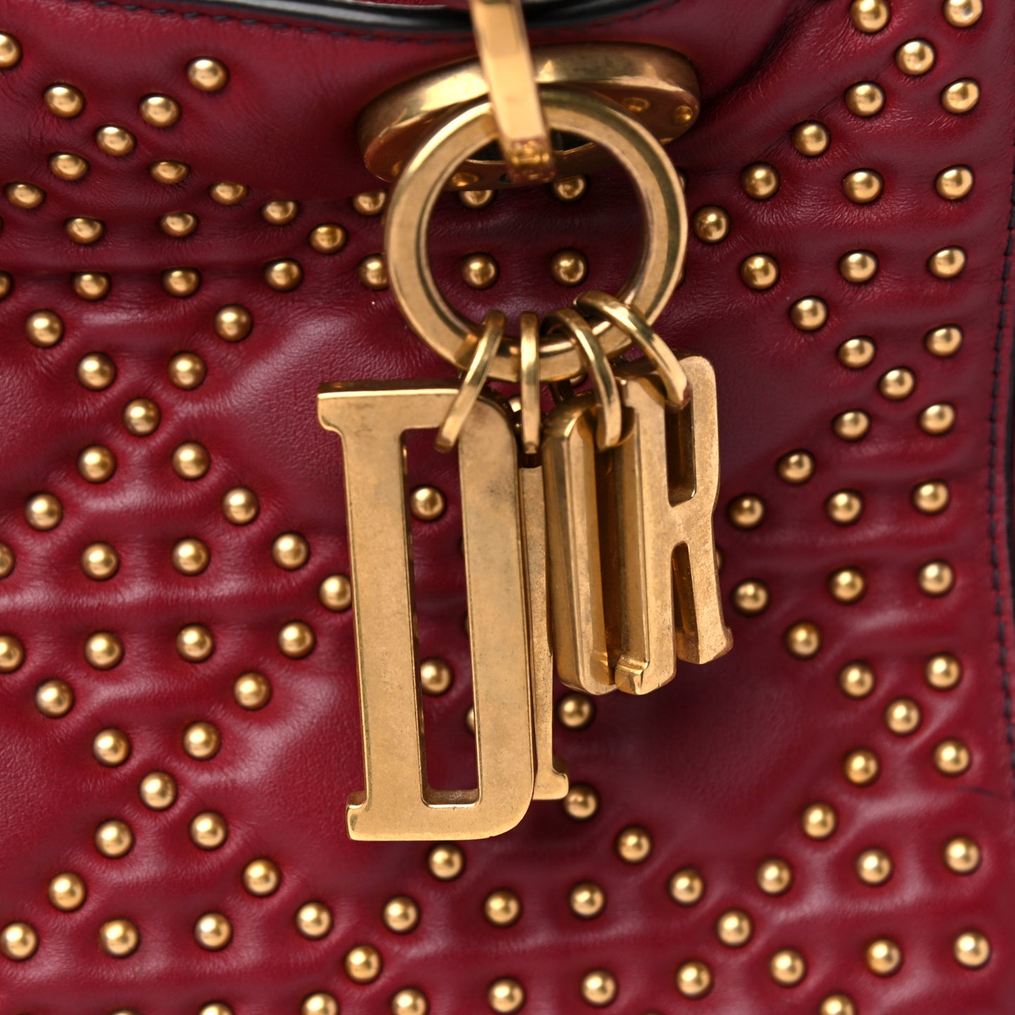 Calfskin Cannage Studded Medium Supple Lady Dior Red