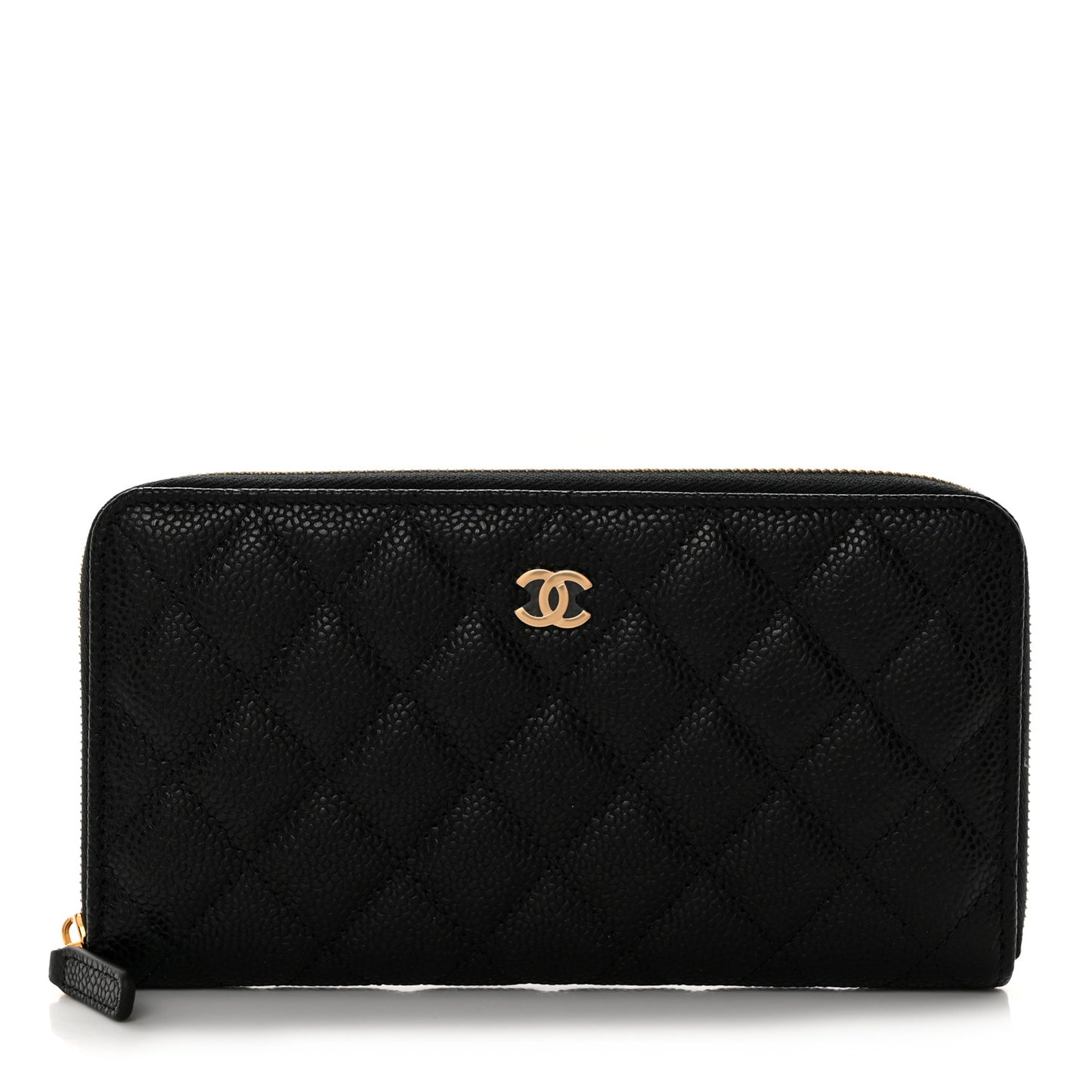 Caviar Quilted Large Gusset Zip Around Wallet Black