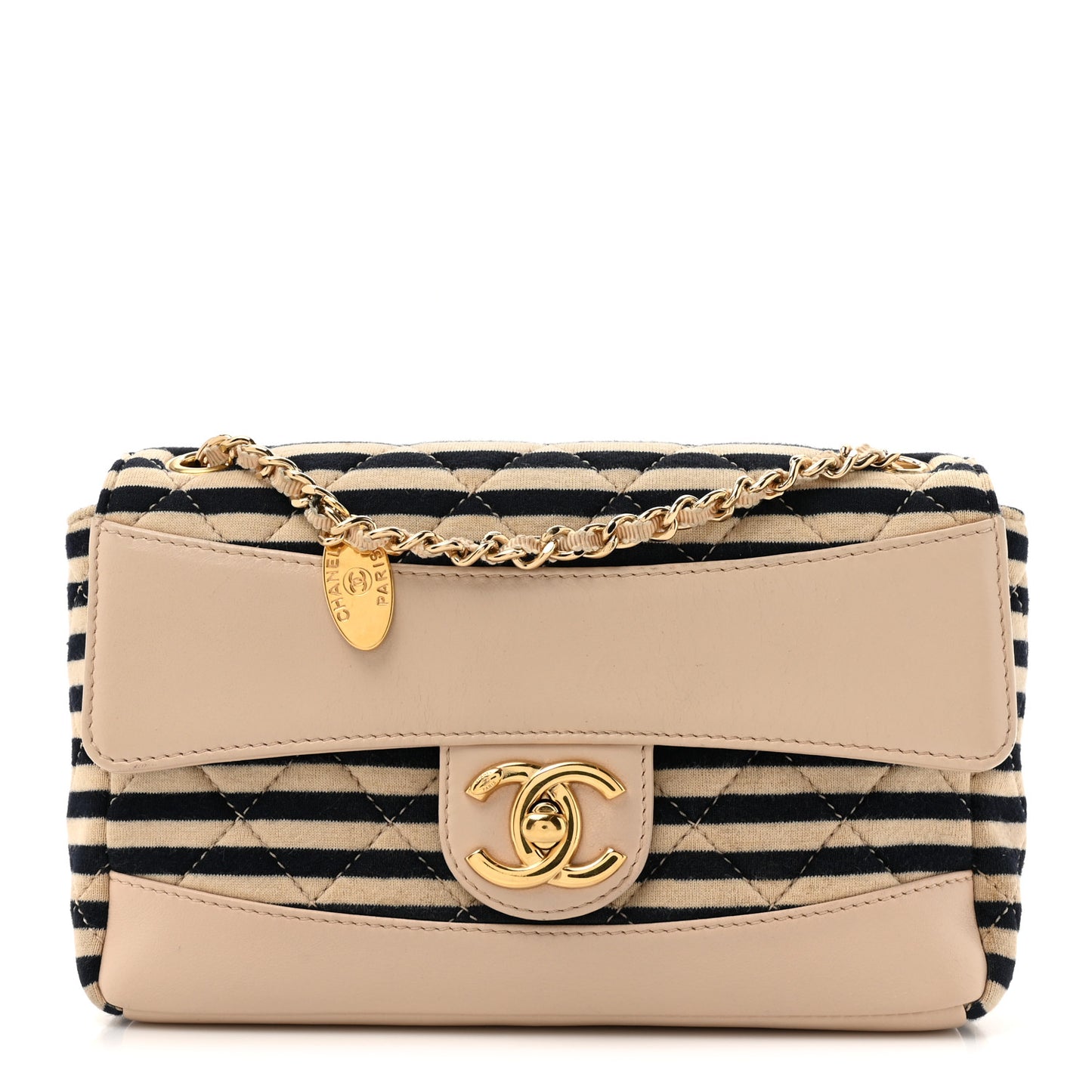 Jersey Quilted Small Coco Sailor Flap Beige Navy