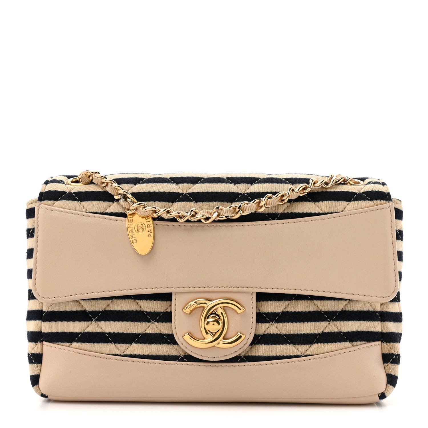 Chanel Jersey Quilted Small Coco Sailor Flap Beige Navy 1 of 17