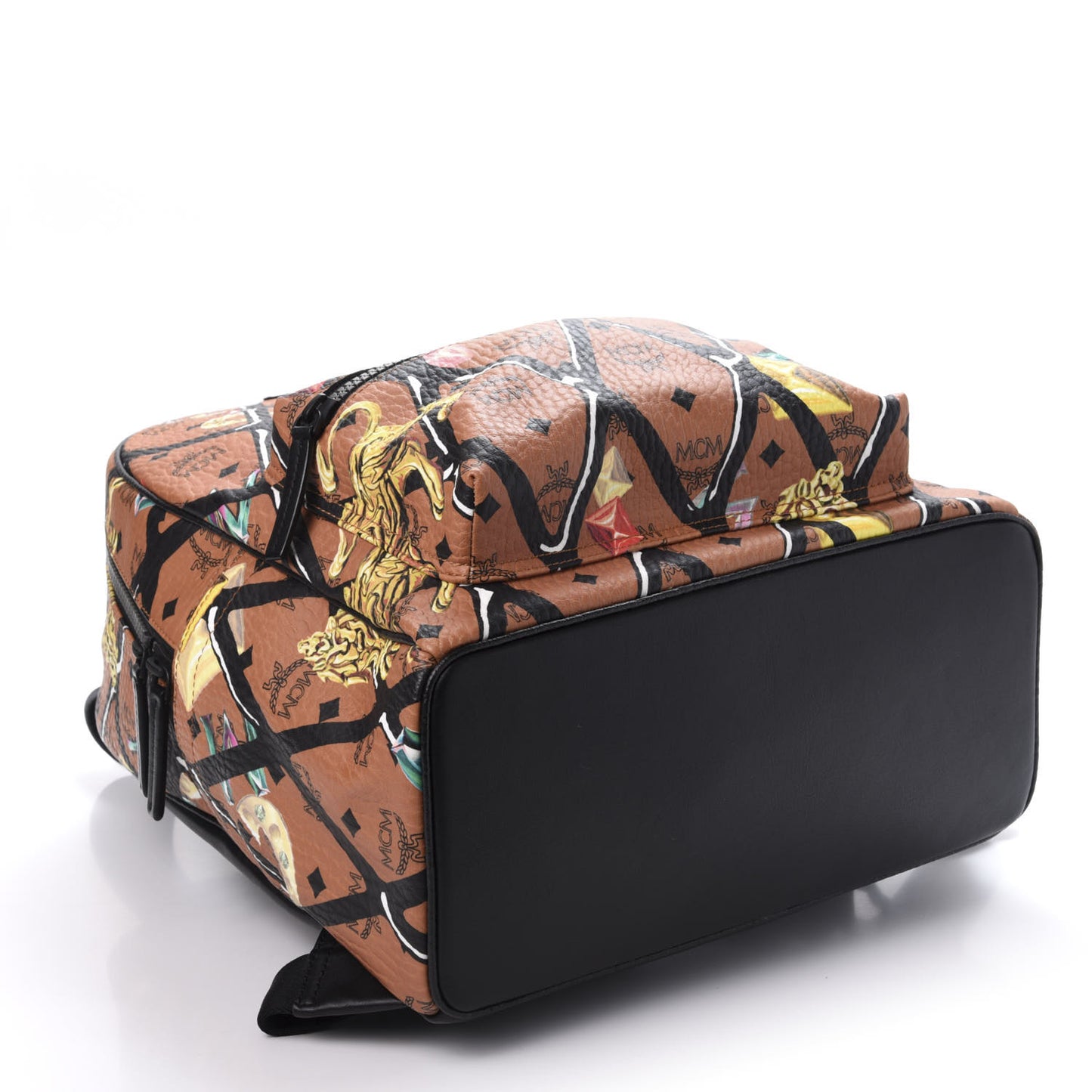 Visetos Calfskin Motif Rombi Lion Printed Medium Backpack Cognac