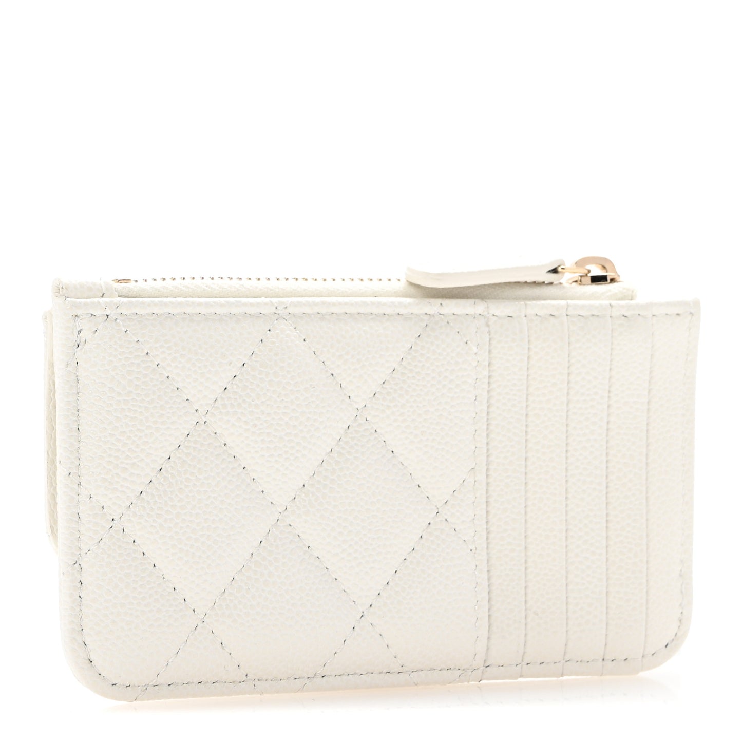 Caviar Quilted Flap Zip Card Holder White