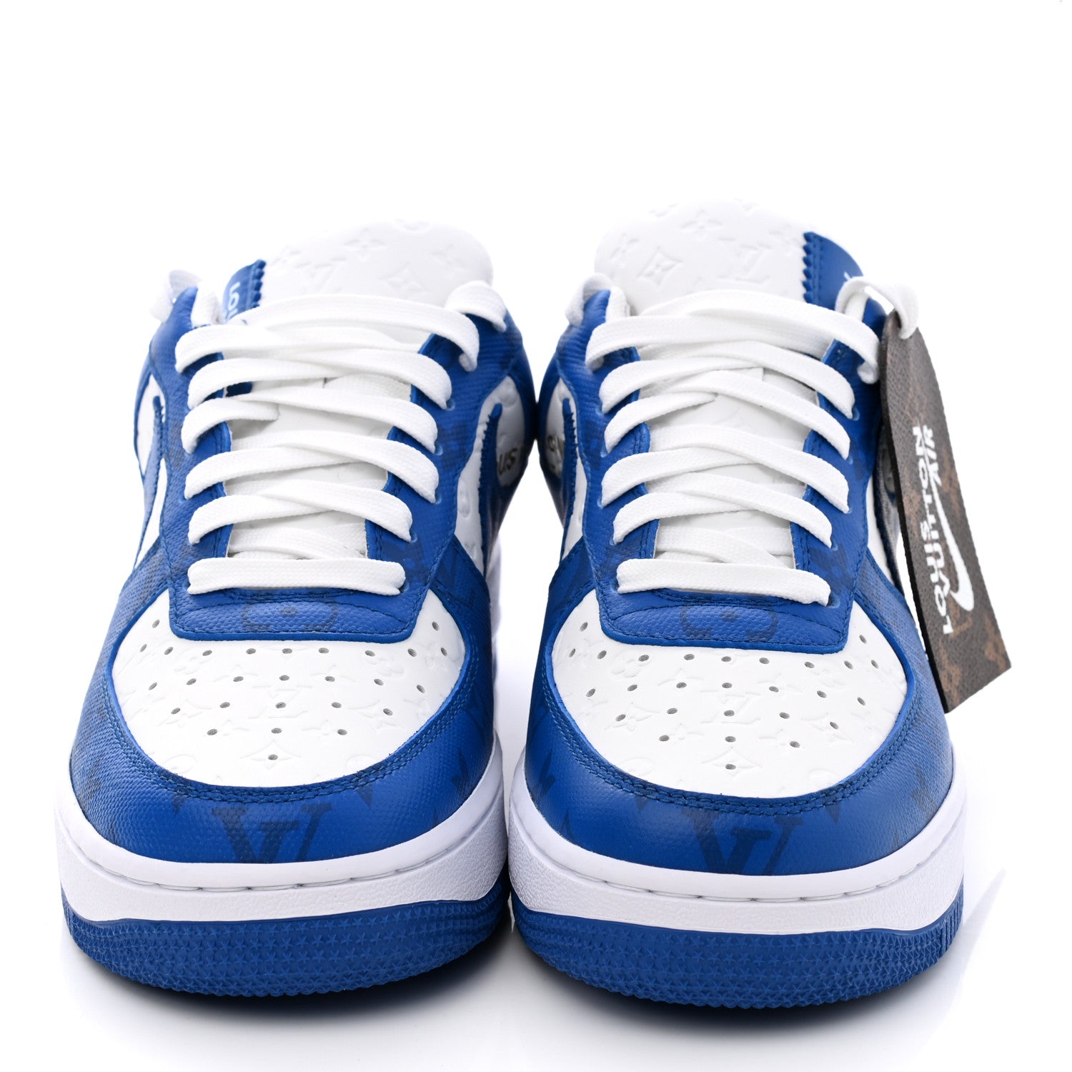 Louis Vuitton X NIKE AIR FORCE 1 Calfskin Monogram Mens Sneakers 6 Blue 3 of 11